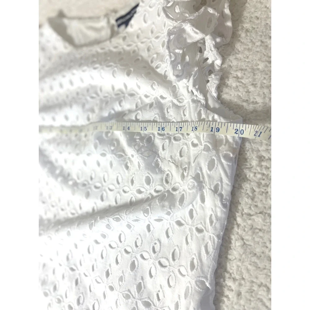 American Living White Eyelet Dress Women's Size 12 Ruffle Cap Sleeve Shift - Picture 10 of 15